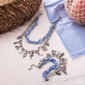 Silver and Blue Charm Necklace and Bracelet Set